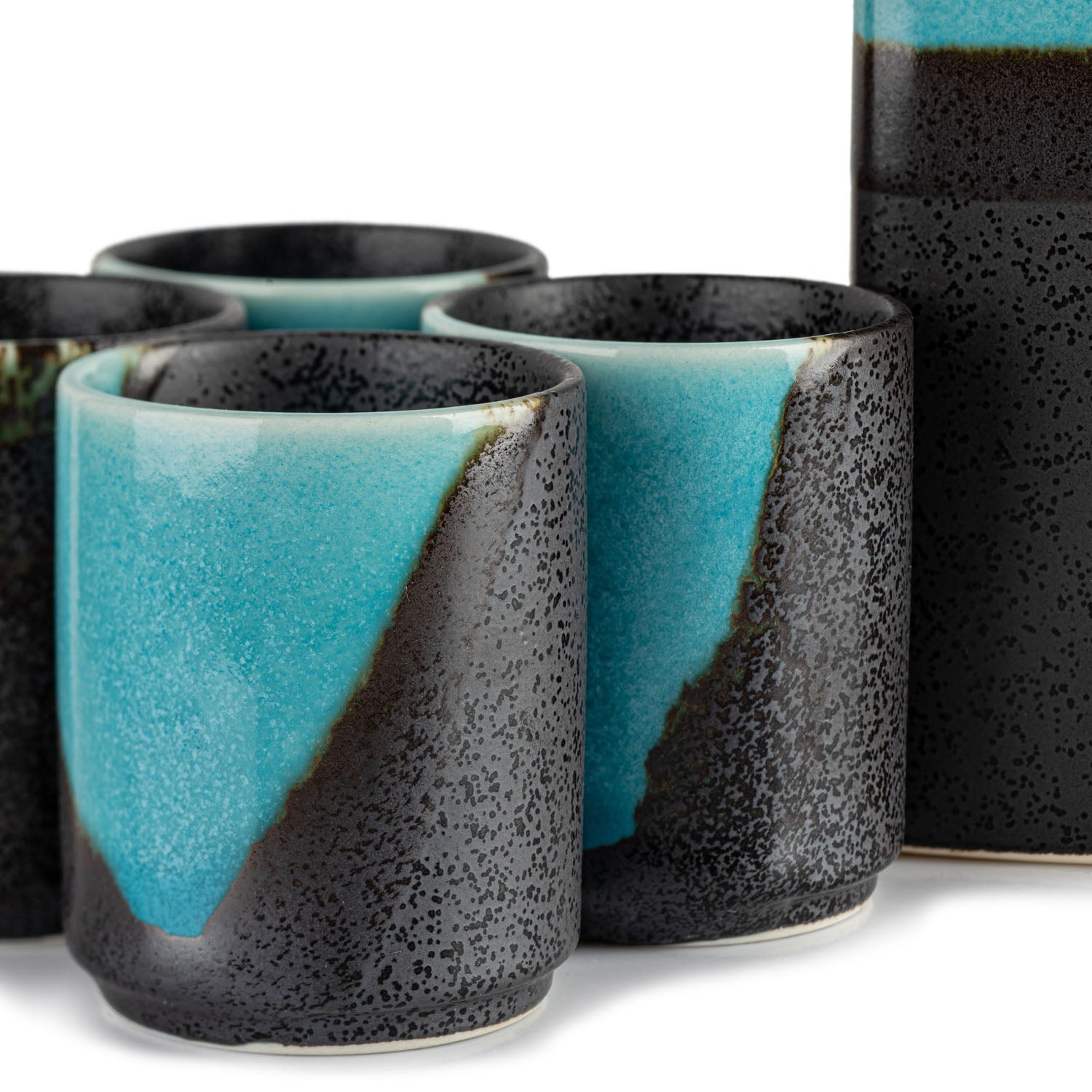 Large Premium Sora Blue and Grey Japanese Sake Set cups