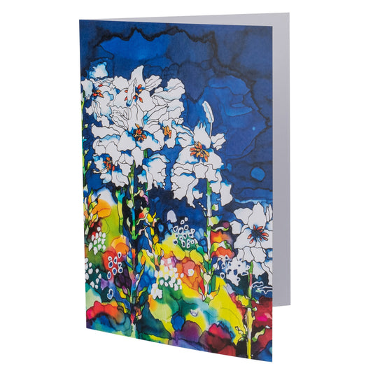Lillies over Water Silk Painting Greetings Card