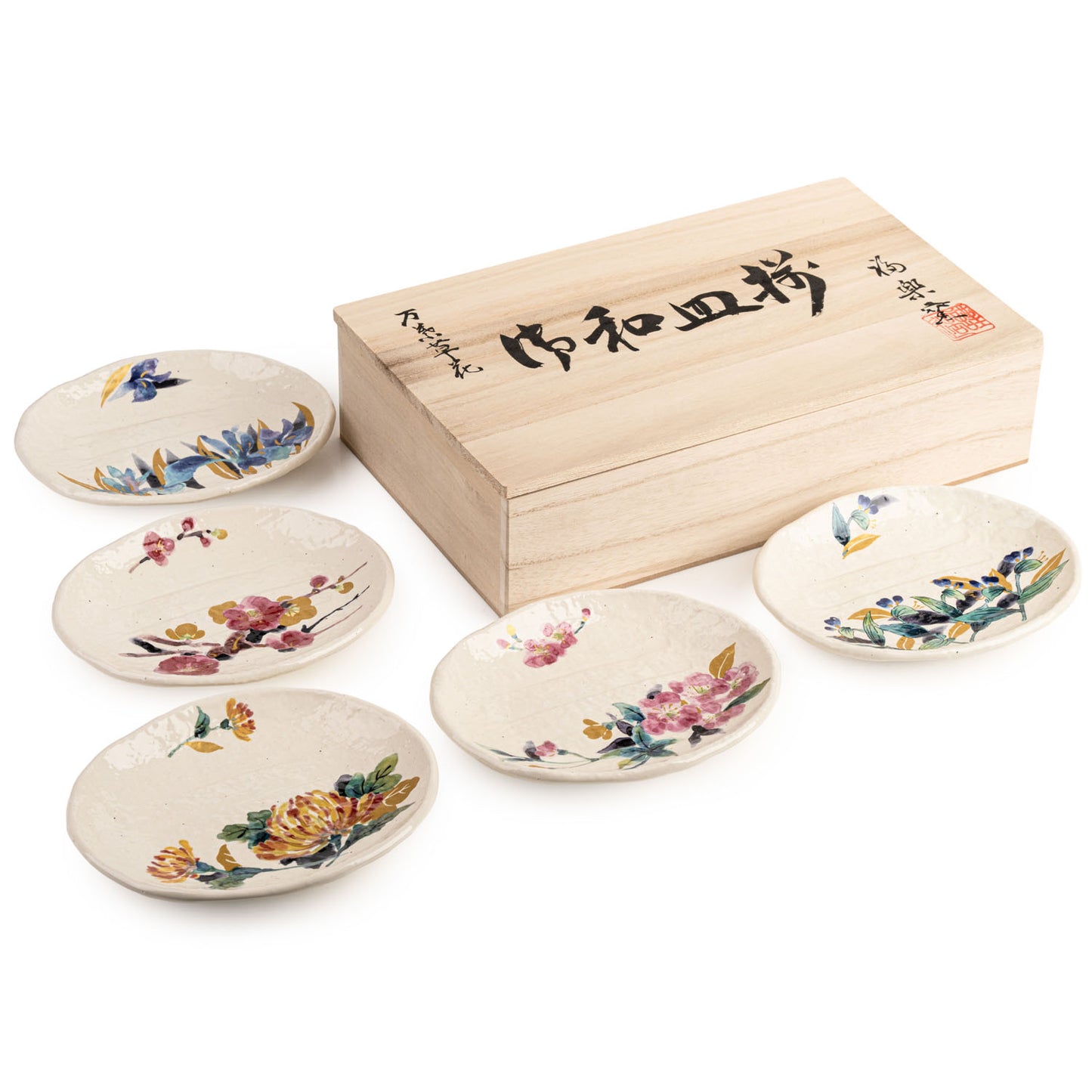 Manyo Flowers Japanese Plate Gift Set and gift box