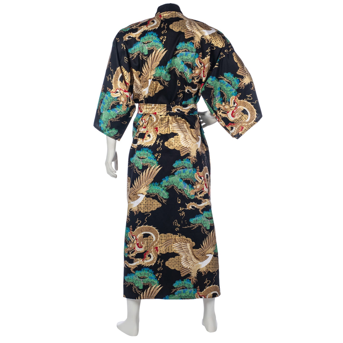 Mens Black Dragon and Phoenix Cotton Japanese Kimono back