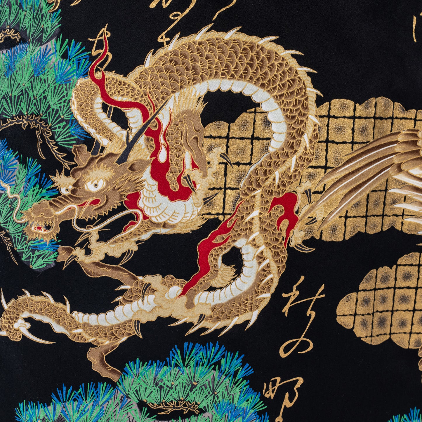 Mens Black Dragon and Phoenix Cotton Japanese Kimono print