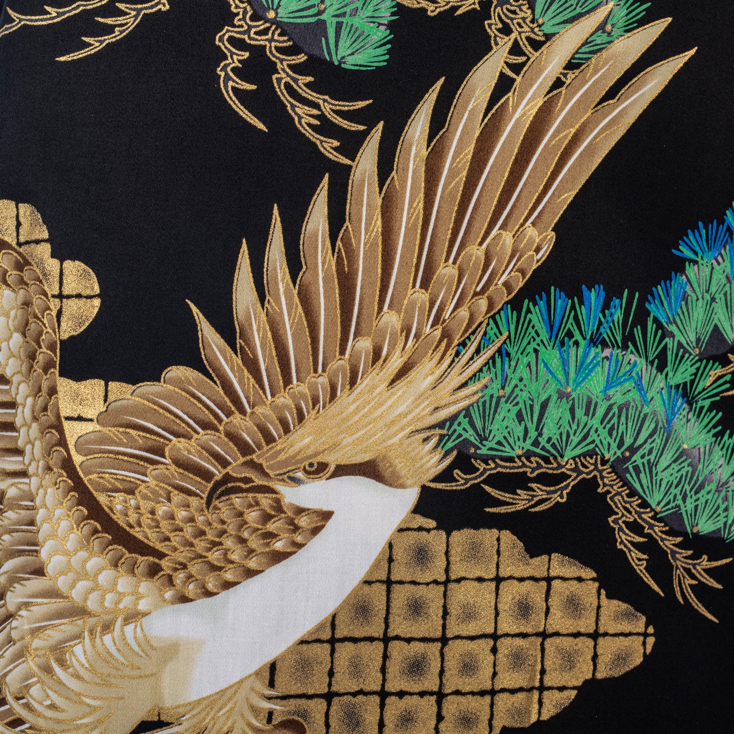 Mens Black Dragon and Phoenix Cotton Japanese Kimono detail