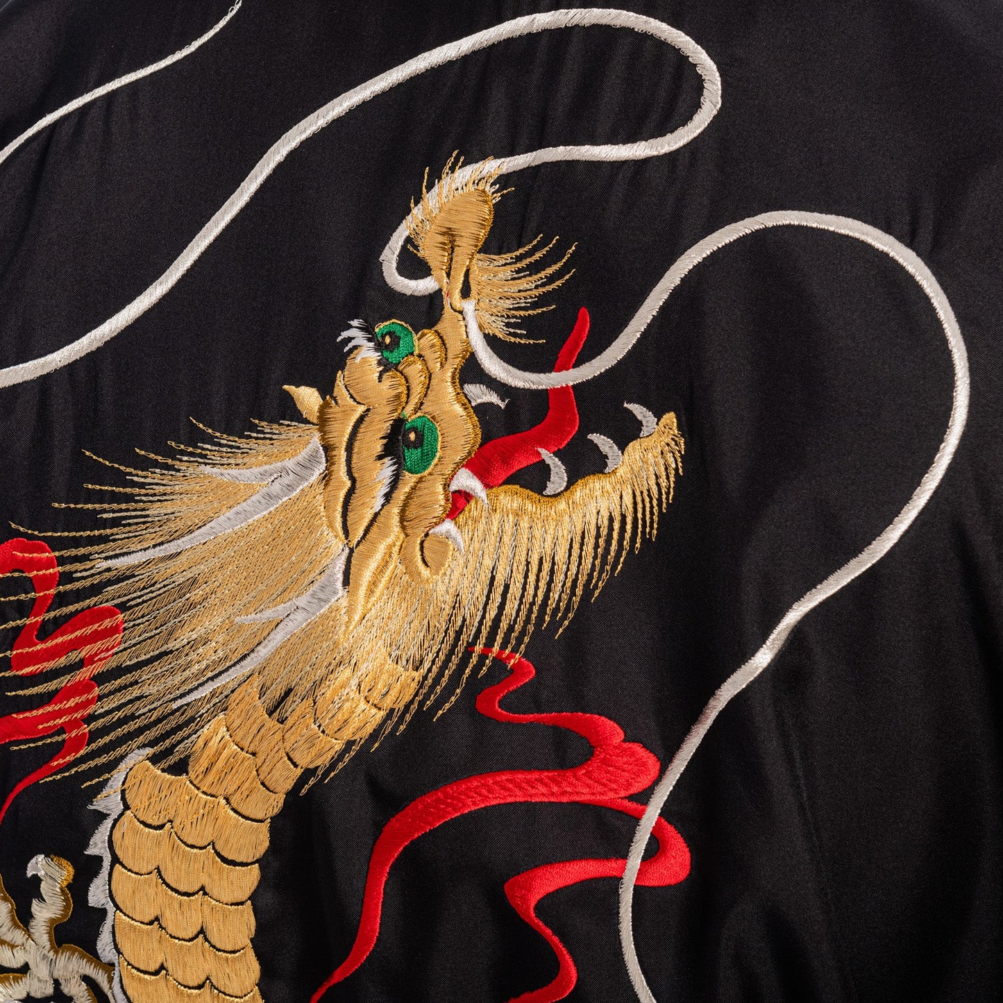 Mens Embroidered Dragon Long Black Japanese Kimono detail