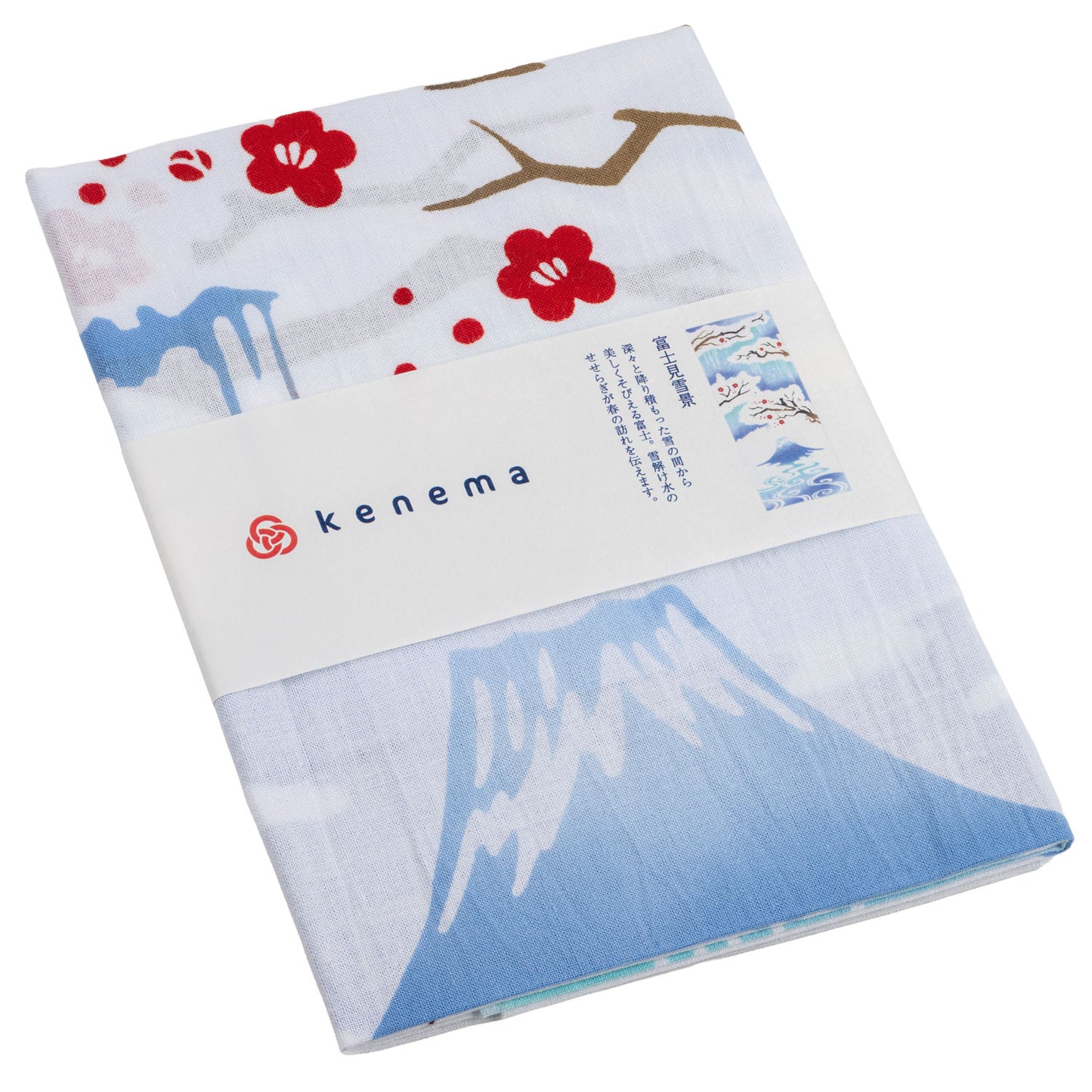 Mount Fuji in Winter Japanese Cotton Tenugui folded