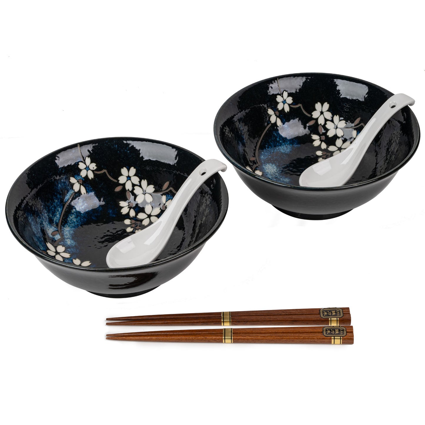Navy Sakura Japanese Ramen Bowl Set