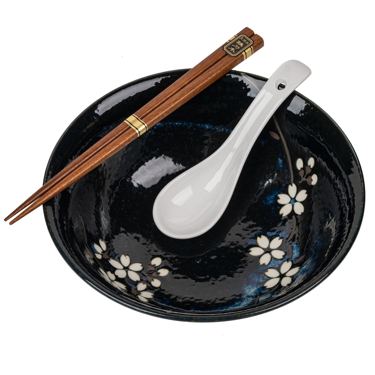 Navy Sakura Japanese Ramen Bowl Set single