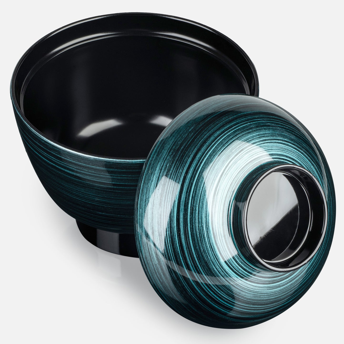 Ocean Blue Japanese Lacquer Soup Bowl and Lid open