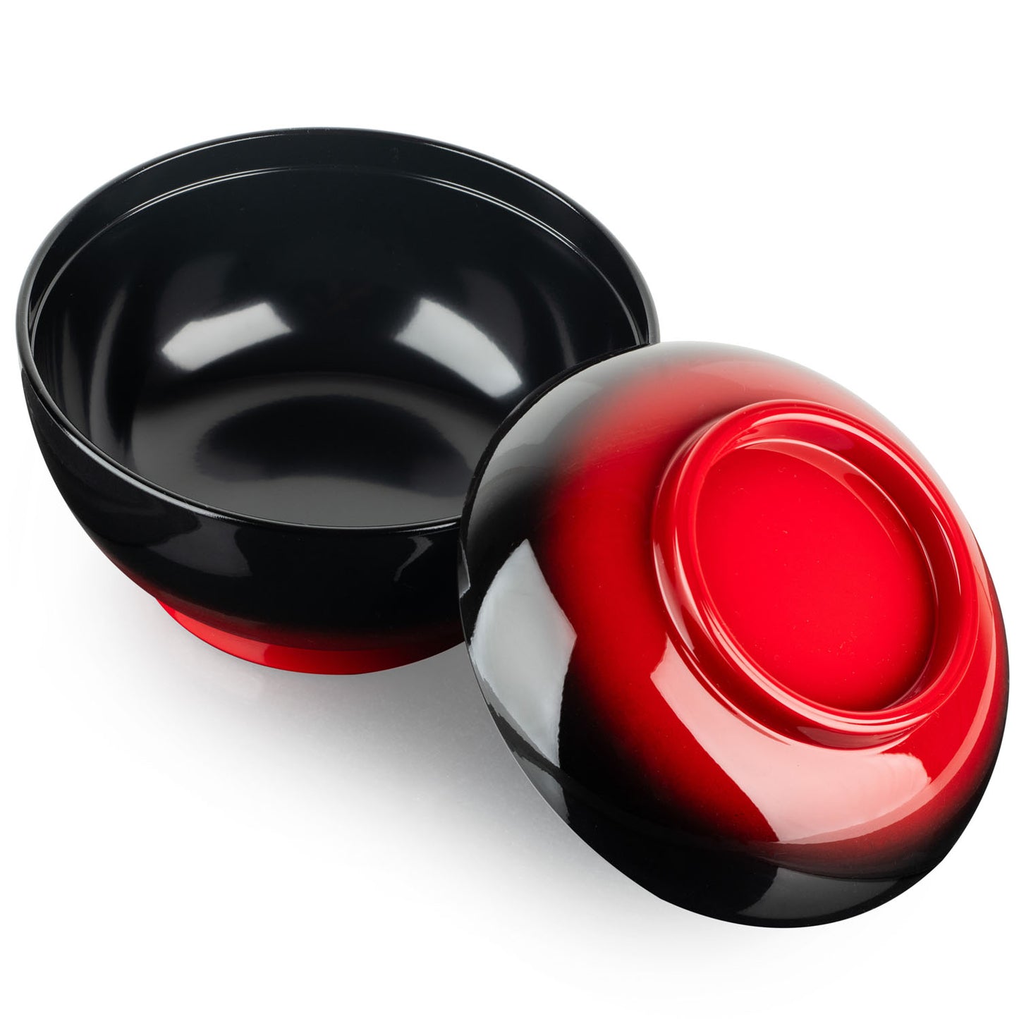 Okonomi Japanese Lacquer Soup Bowl and Lid open