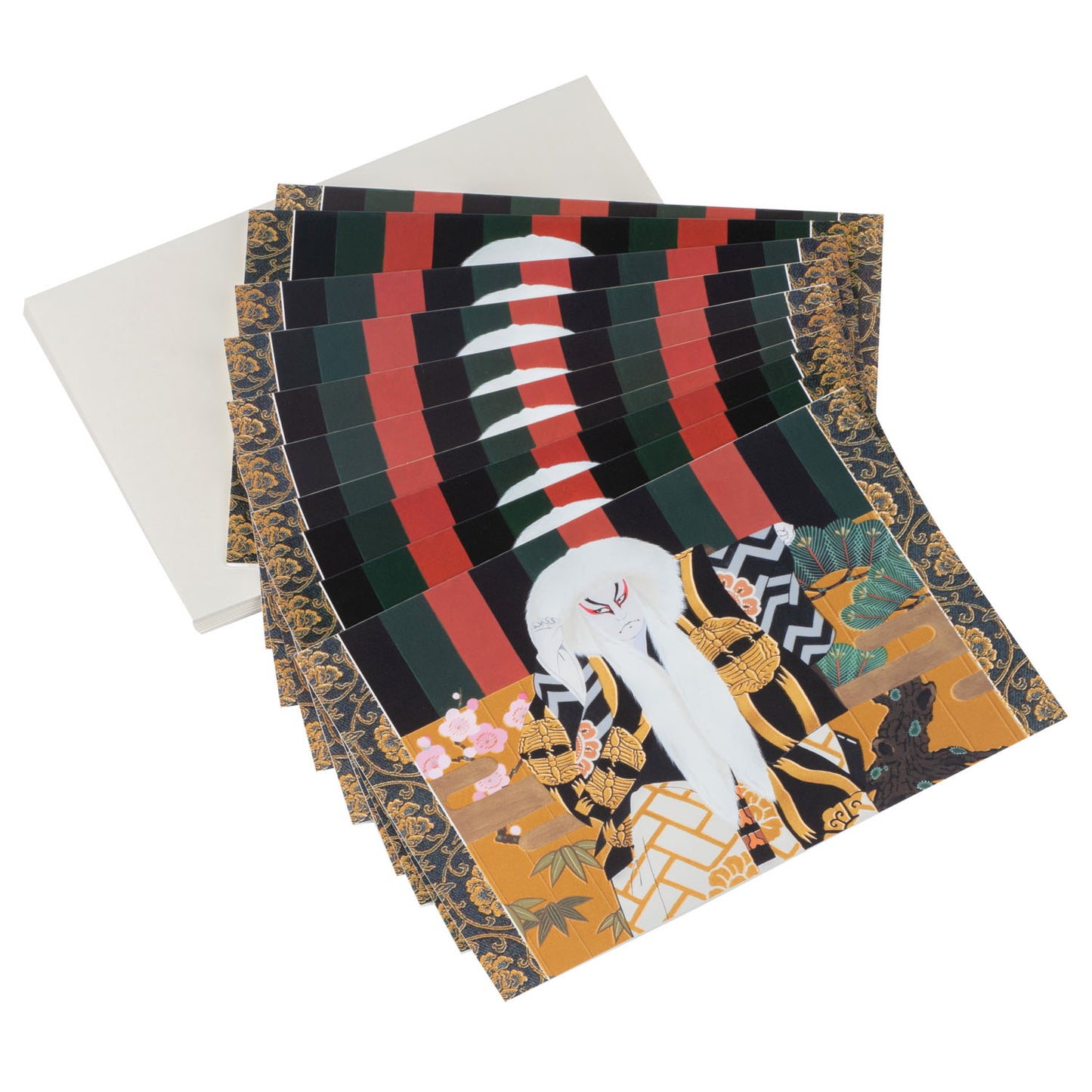 Pack 10 Kabuki White Lion Japanese Greetings Card