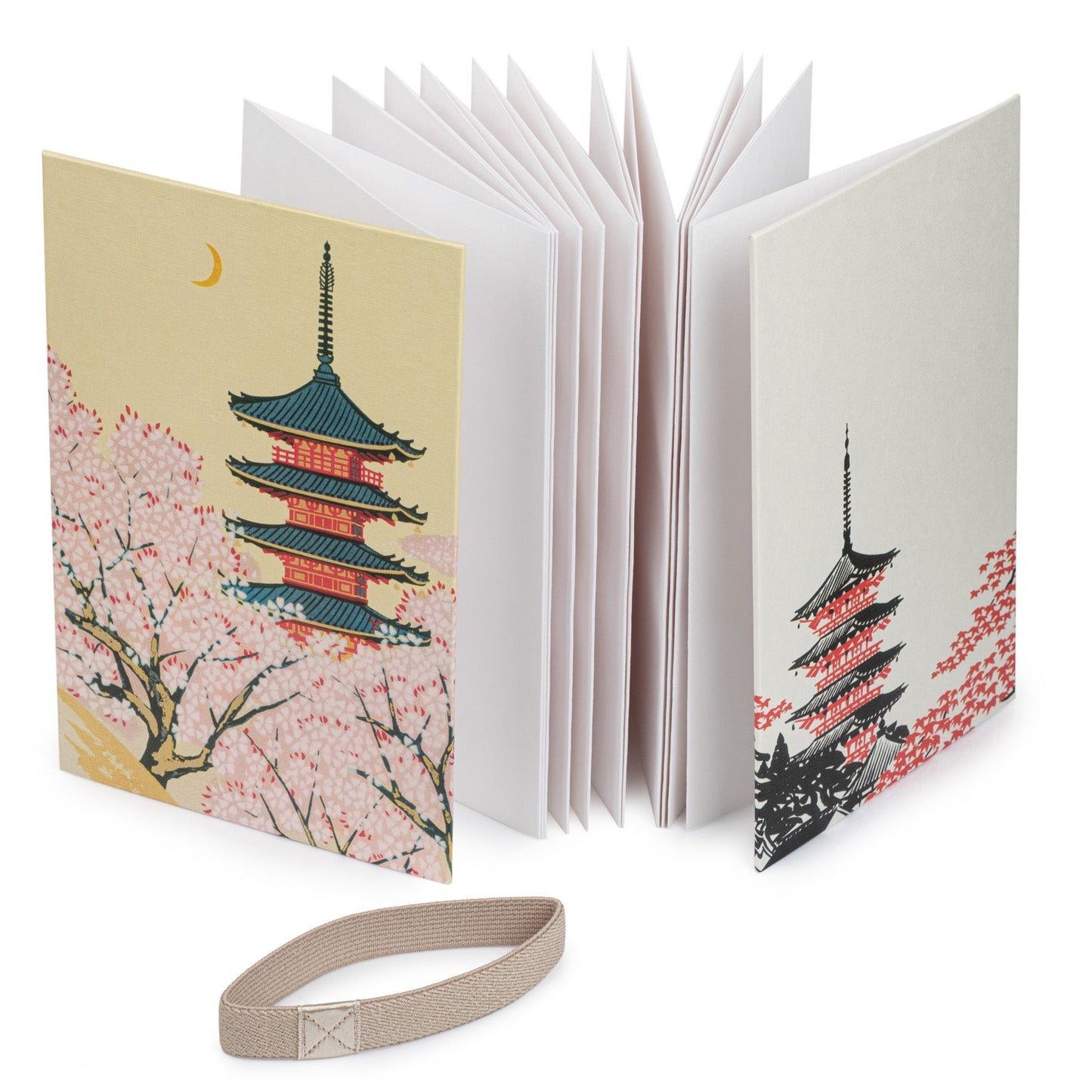 Pagoda and Cherry Blossom Japanese Stamp Book open