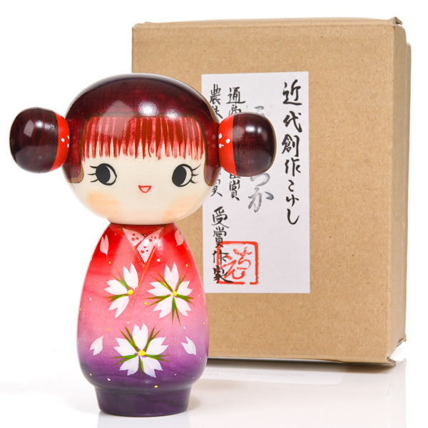 Pink Happy Girl Kawaii Kokeshi Doll and gift box