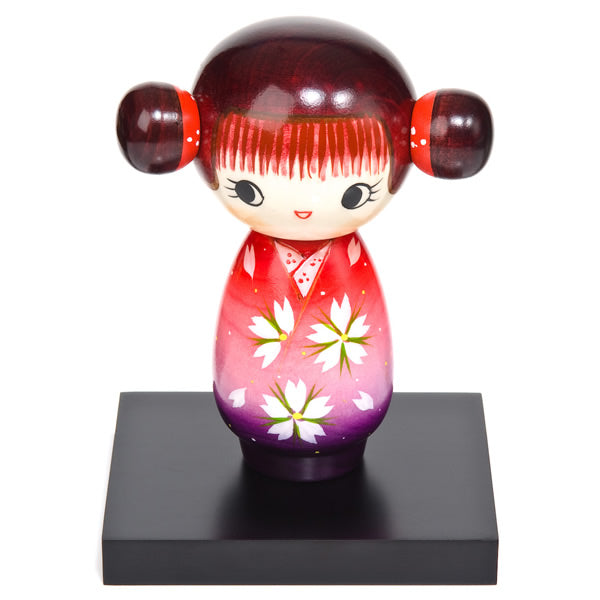 Pink Happy Girl Kawaii Kokeshi Doll and optional medium base