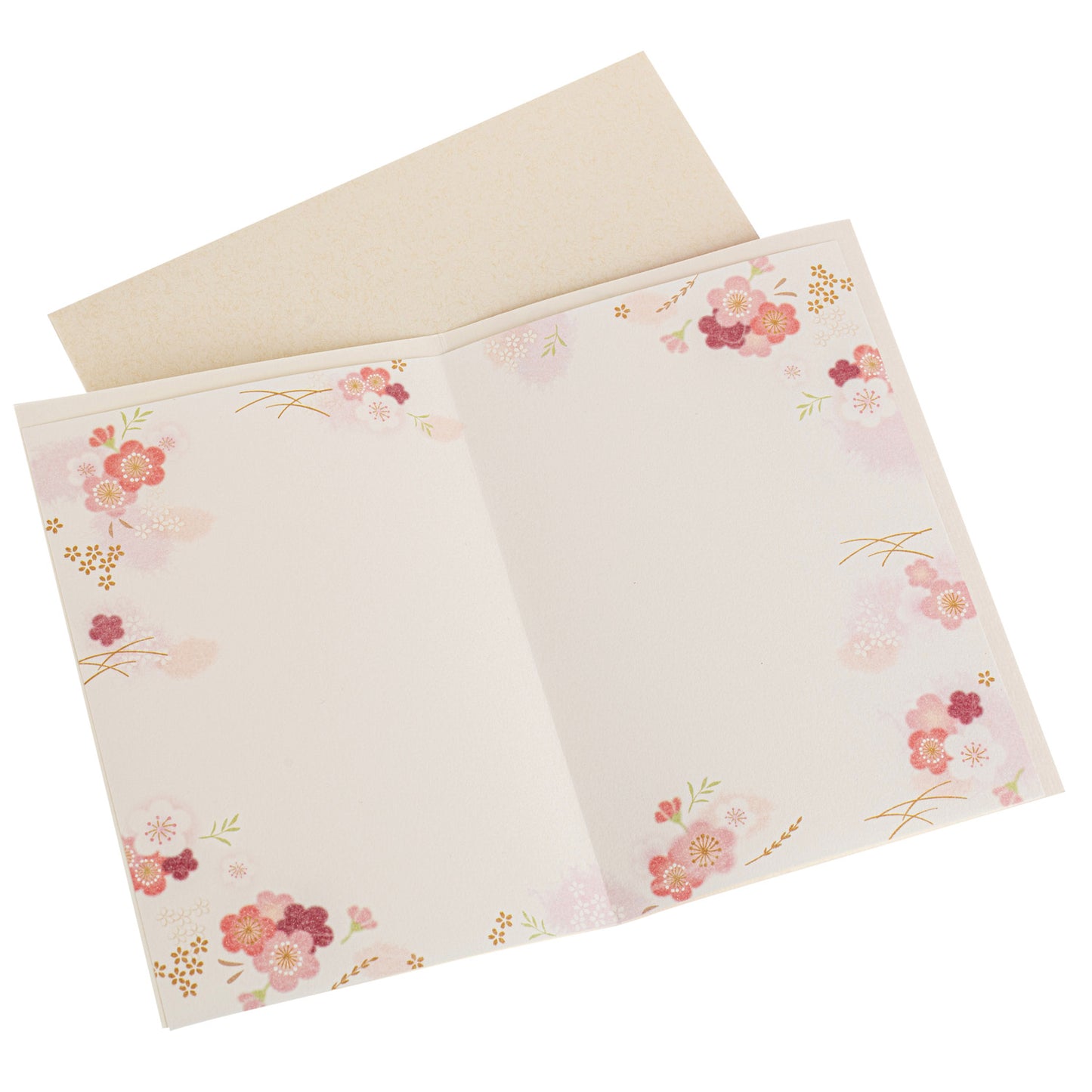 Pink Plum Gold Mizuhiki Japanese Birthday Card open