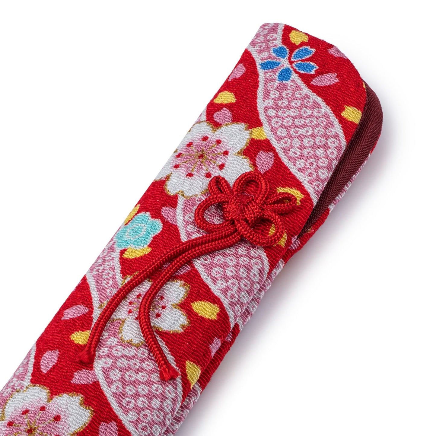 Pretty Red Floral Japanese Folding Fan Case detail