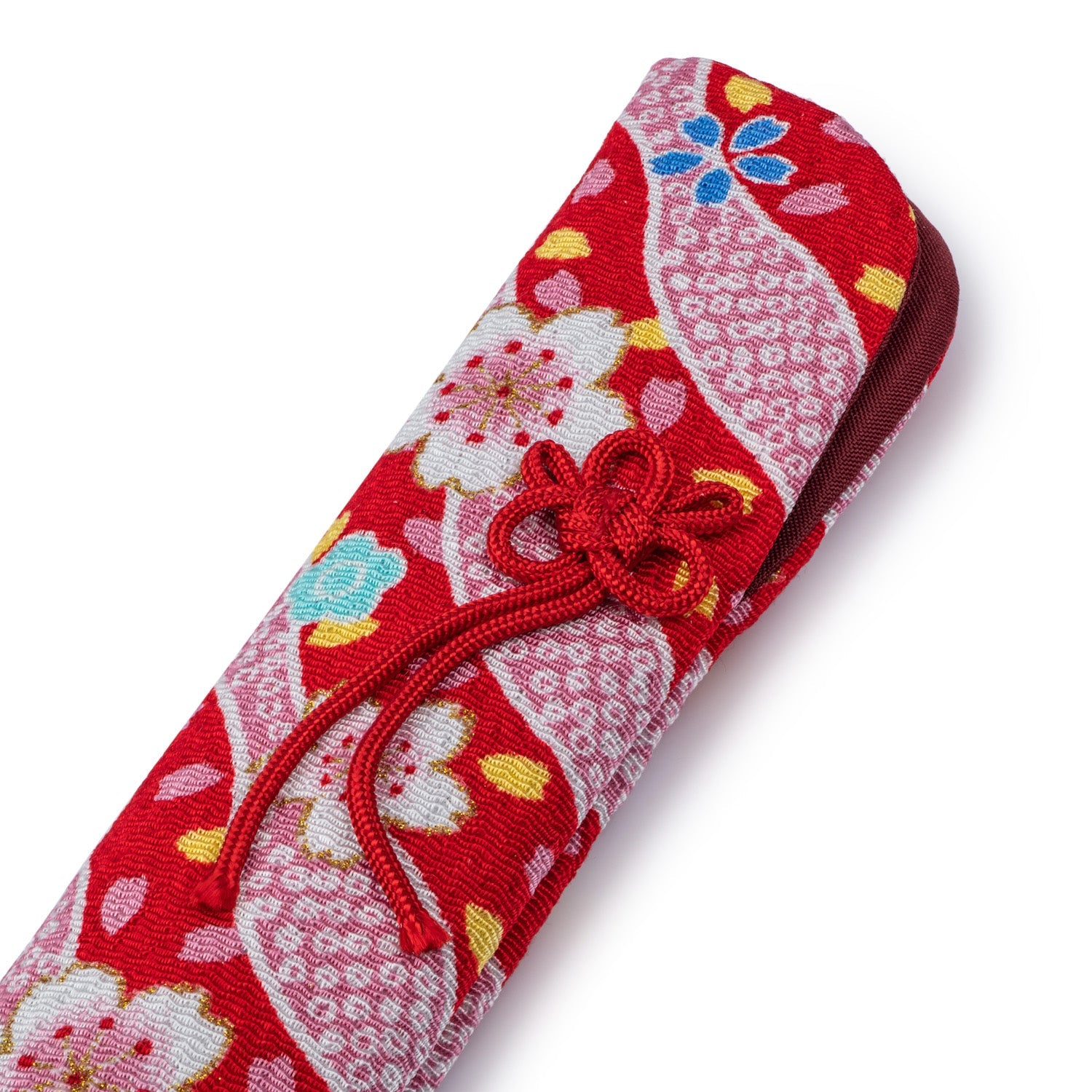 Pretty Red Floral Japanese Folding Fan Case detail