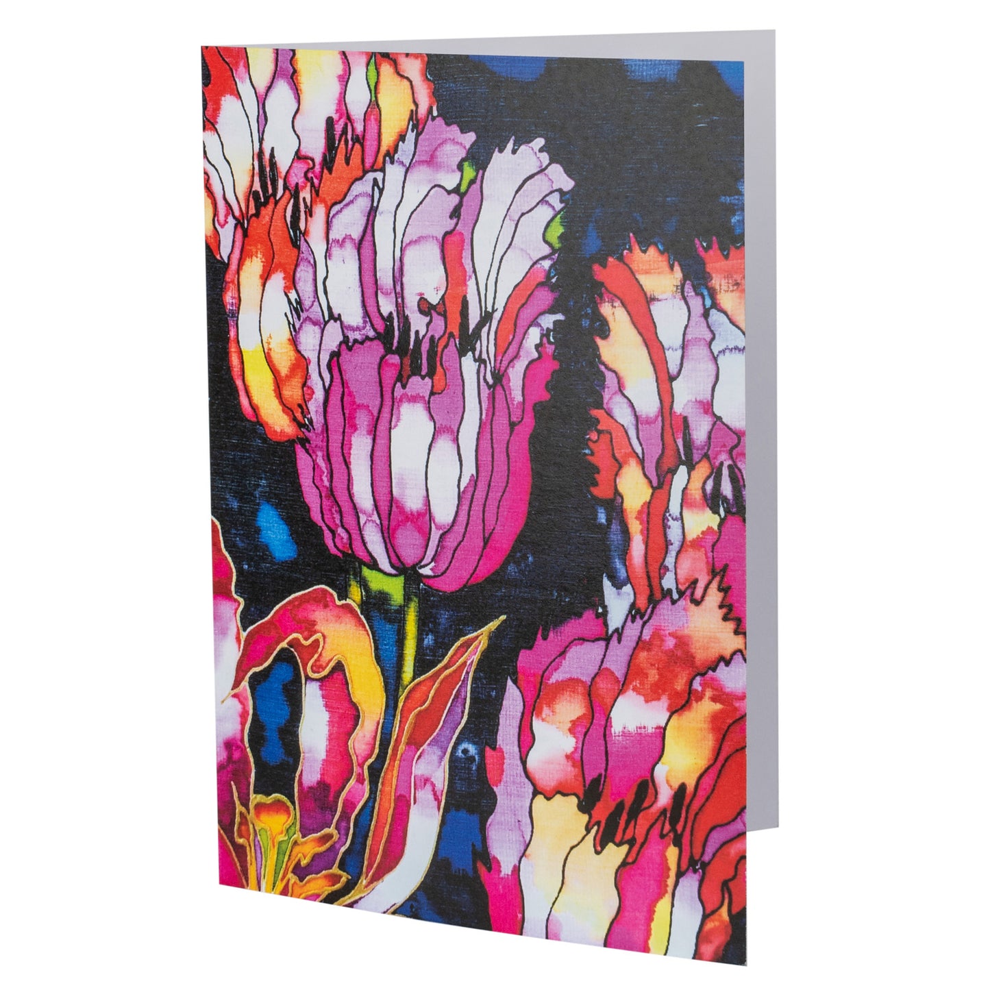 Purple Parrot Tulips Silk Painting Greetings Card