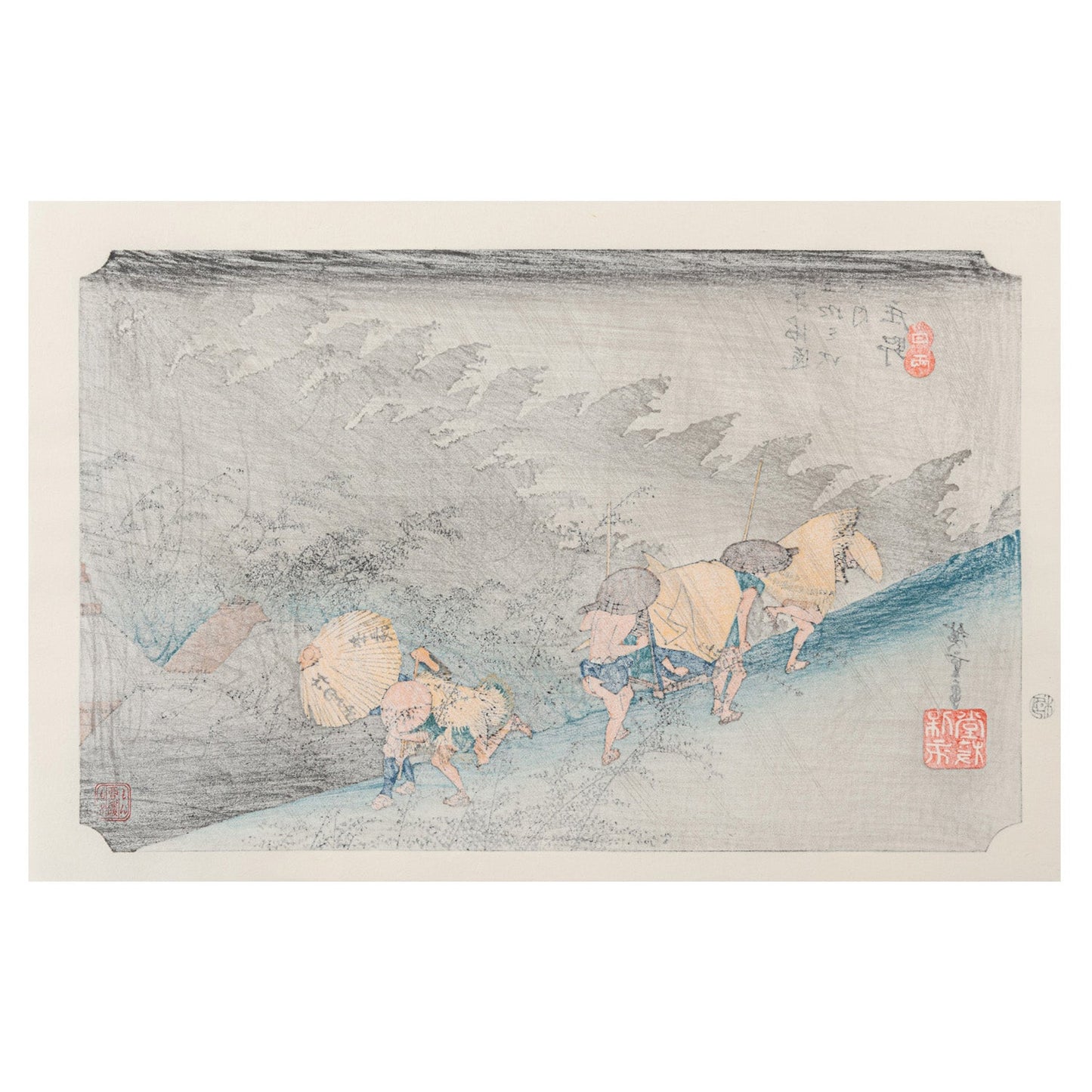 Framed Rain Shower at Shono Japanese Woodblock Print