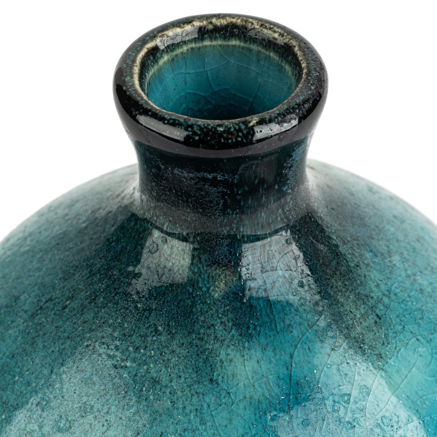 Round Blue Crackleglaze Small Japanese Vase detail