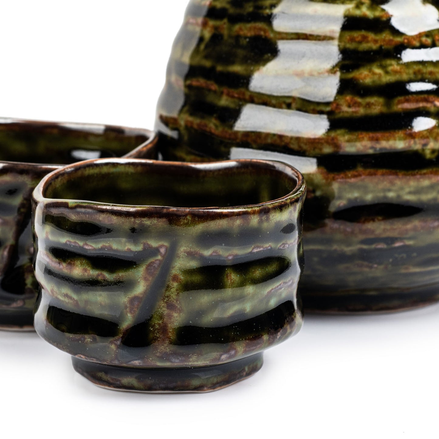 Sabi Oribe Japanese Sake Pot and Cup Gift Set detail