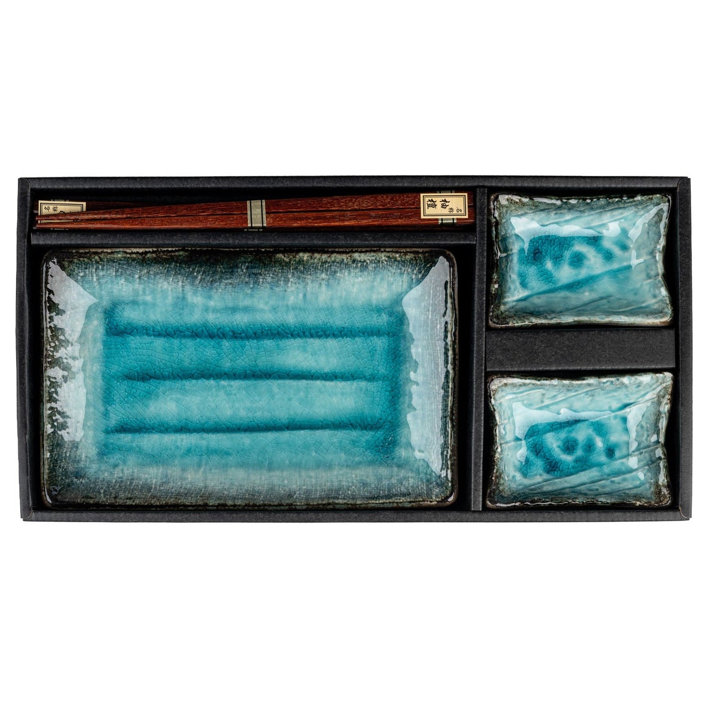 Sea Blue Crackleglaze Japanese Sushi Gift Set in the gift box