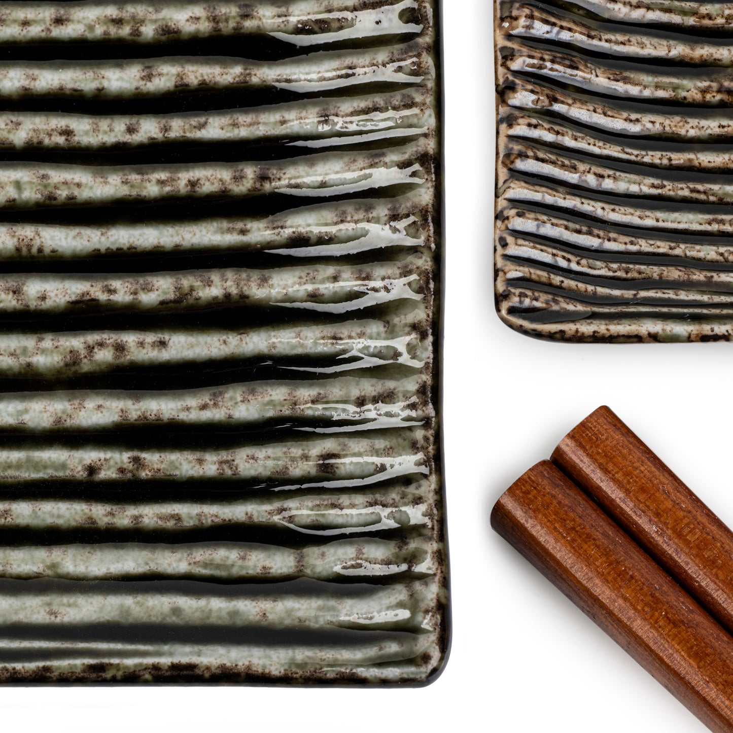 Shinogi Green Ribbed Japanese Ceramic Sushi Set detail