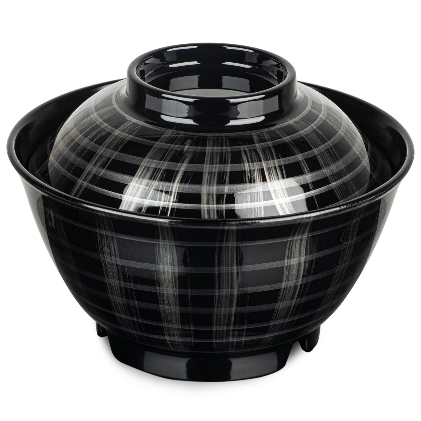 Silver Lattice Japanese Lacquer Large Rice Bowl and Lid