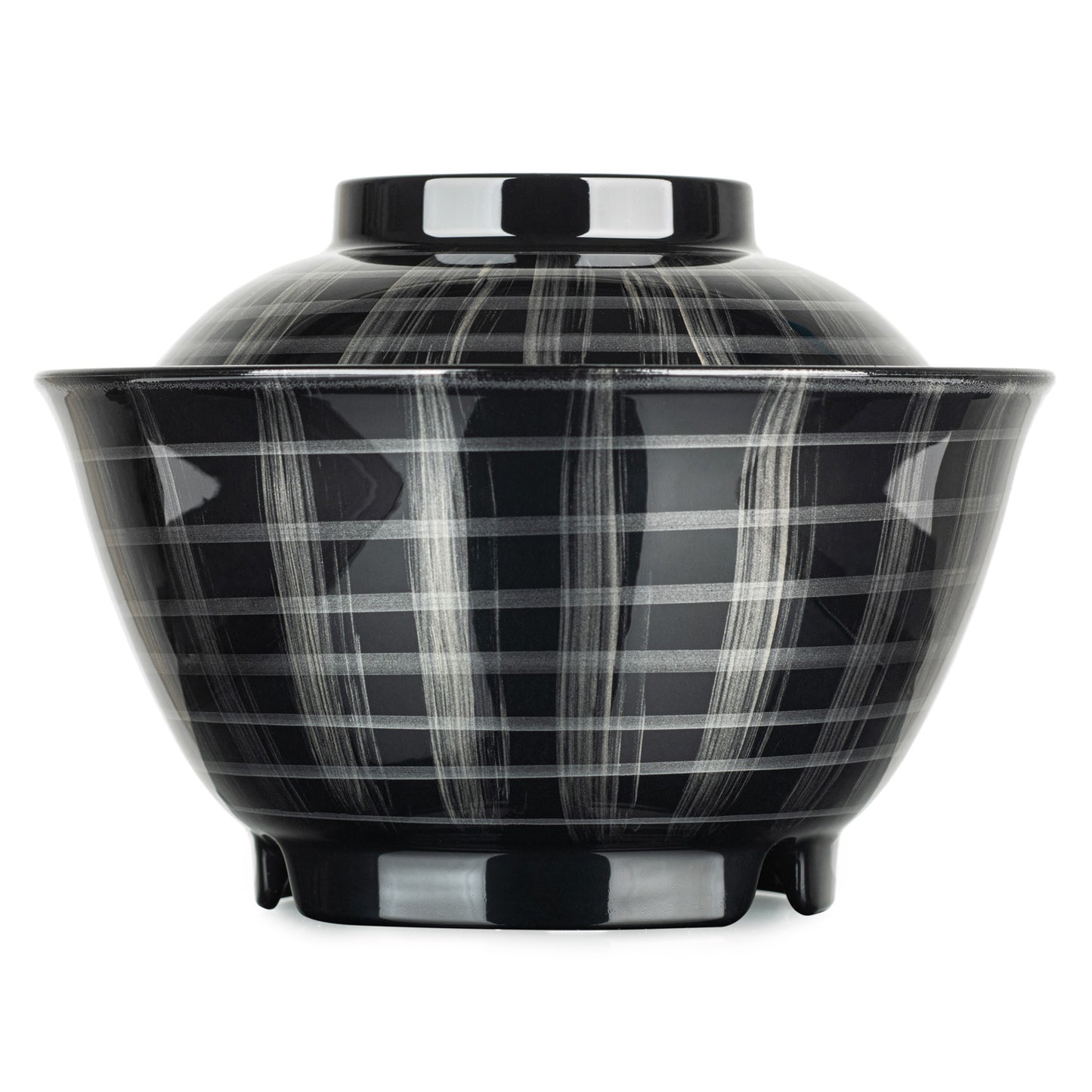 Silver Lattice Japanese Lacquer Large Rice Bowl and Lid side