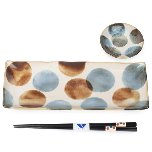 Single Person Dot Brush Blue Japanese Sushi Set