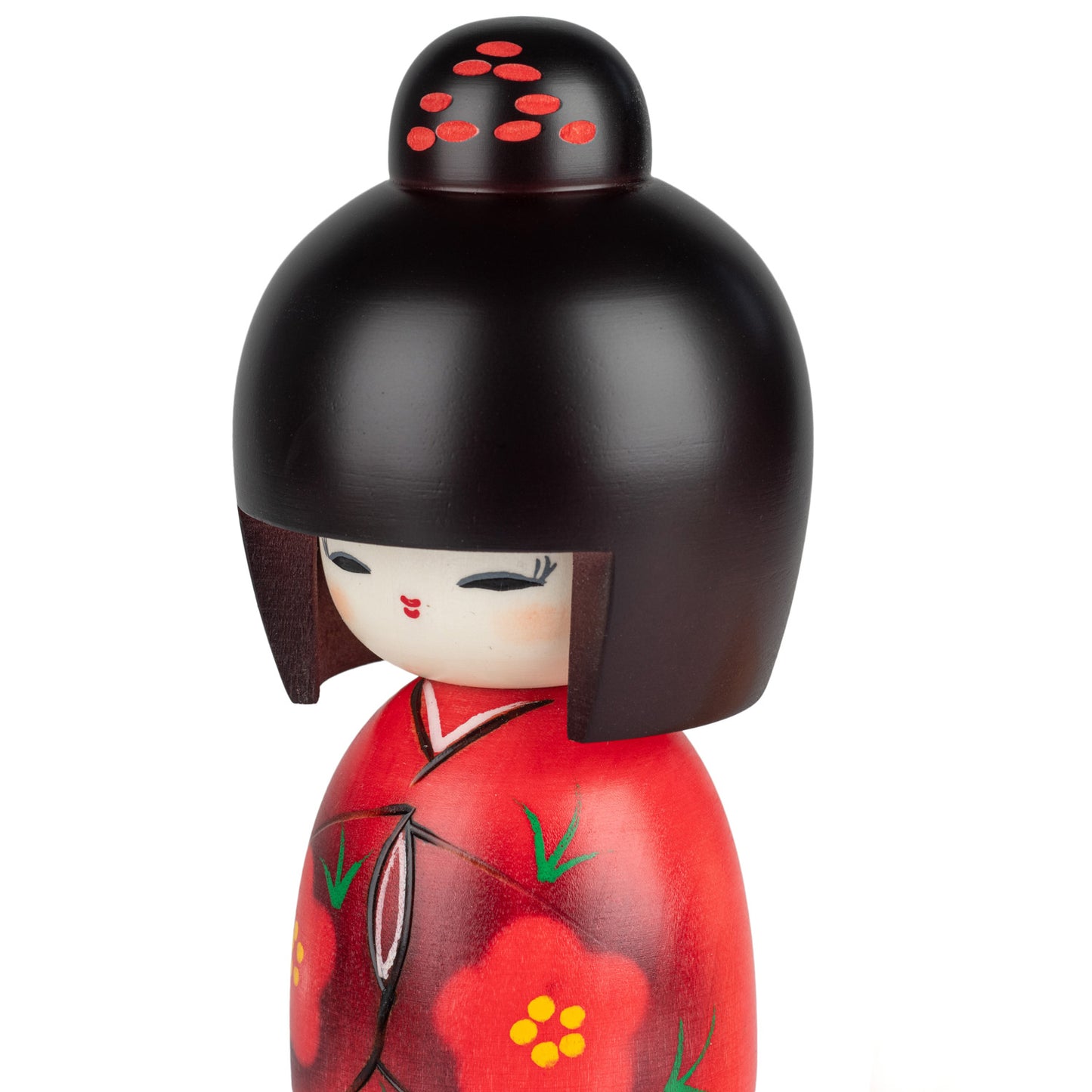 Smile Girl Red Japanese Kokeshi Doll detail