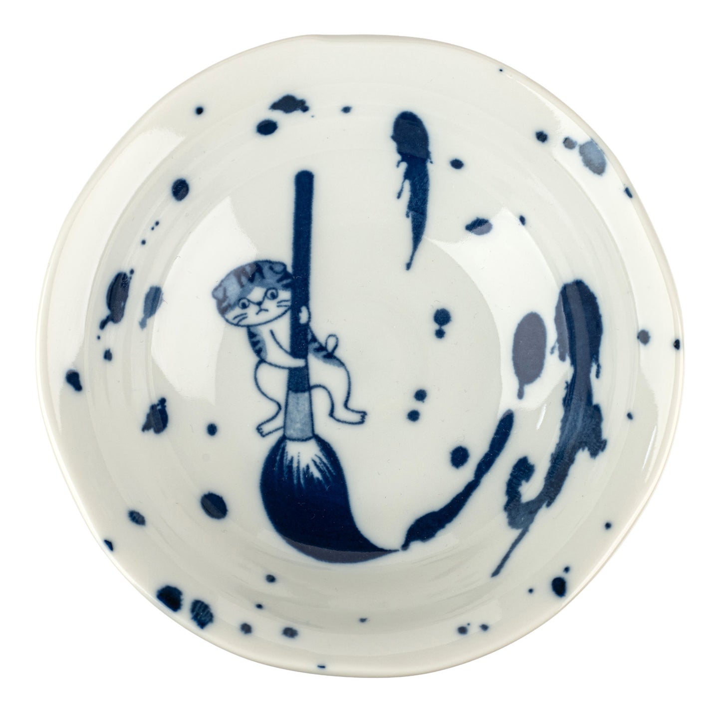 Someneko Cat with Brush Japanese Small Bowl top
