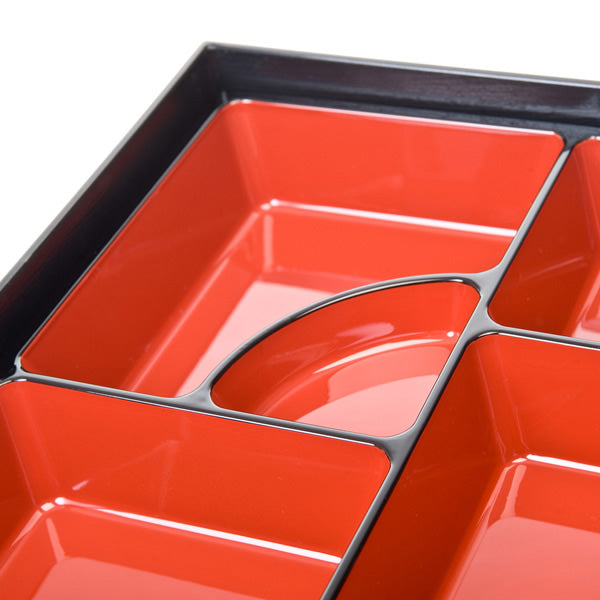 Black and Red Lacquer Japanese Obento Box detail