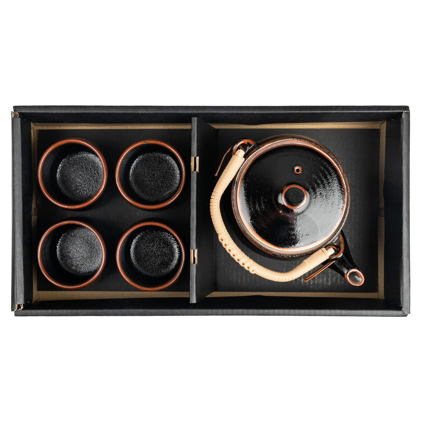 Tenmoku Black Japanese Tea Pot and Cup Gift Set in gift box