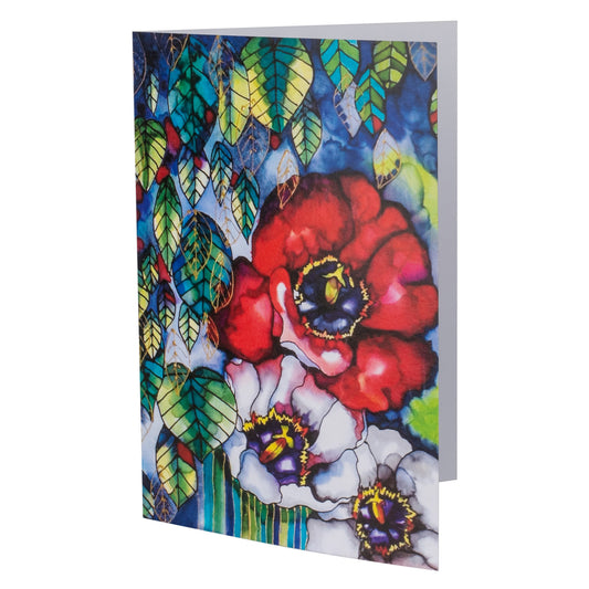 Tulips and Falling Leaves Silk Painting Greetings Card