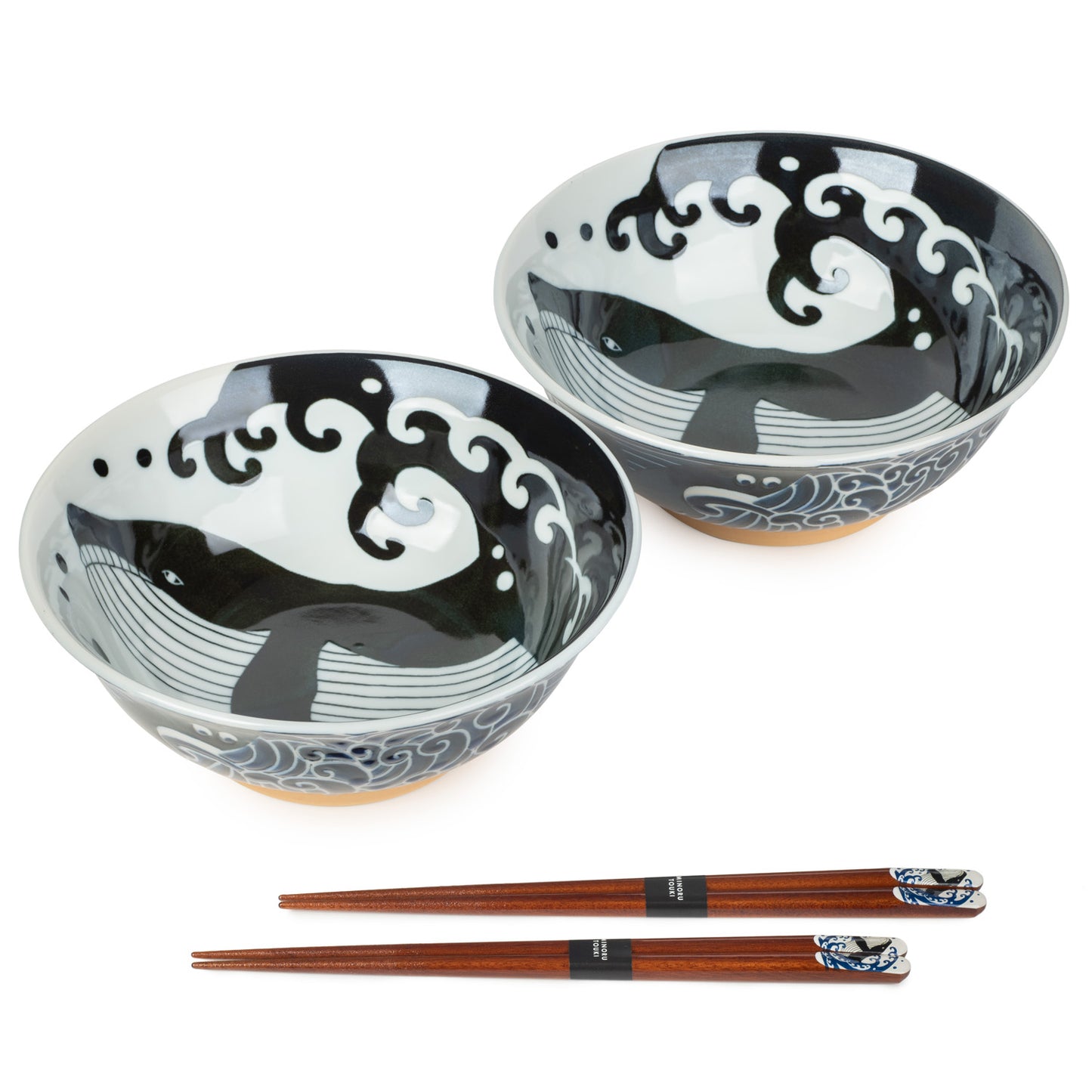 Whale Indigo Blue Japanese Ramen Bowl Set open