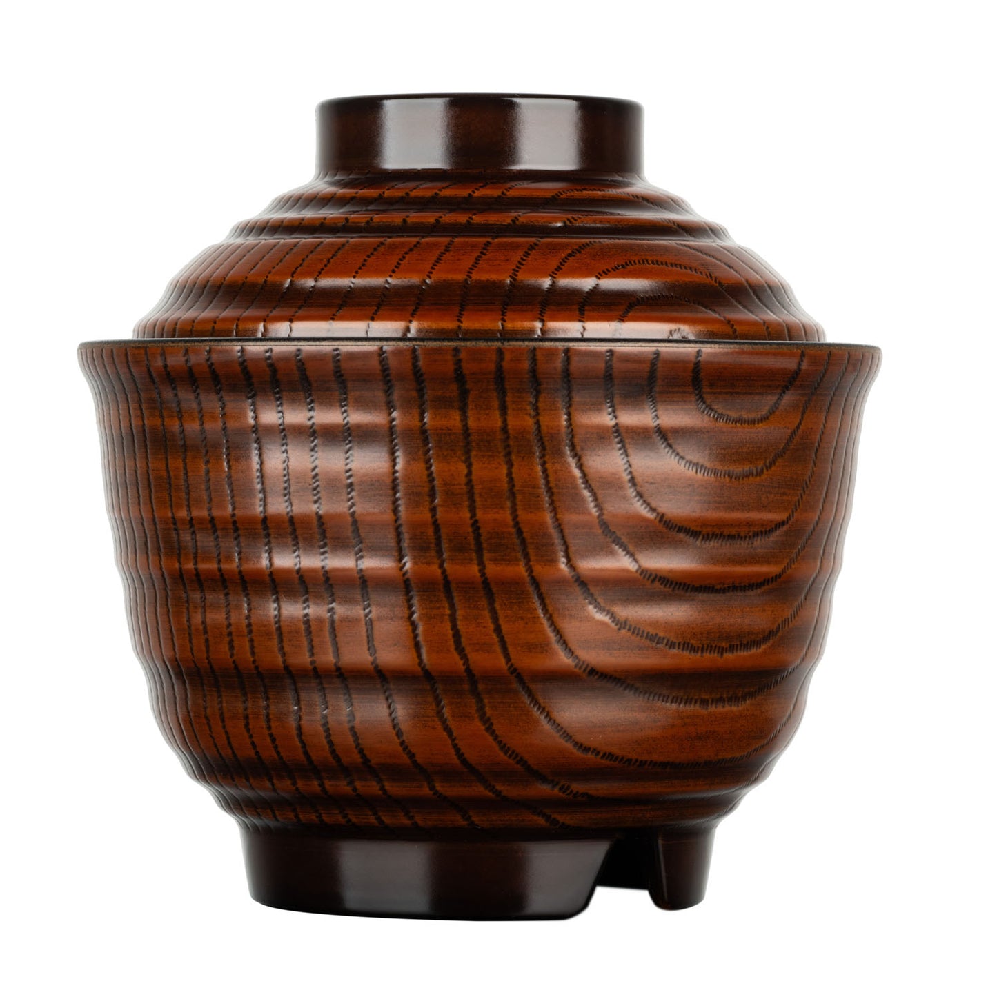 Wood Grain Effect Japanese Lacquer Soup Bowl and Lid side