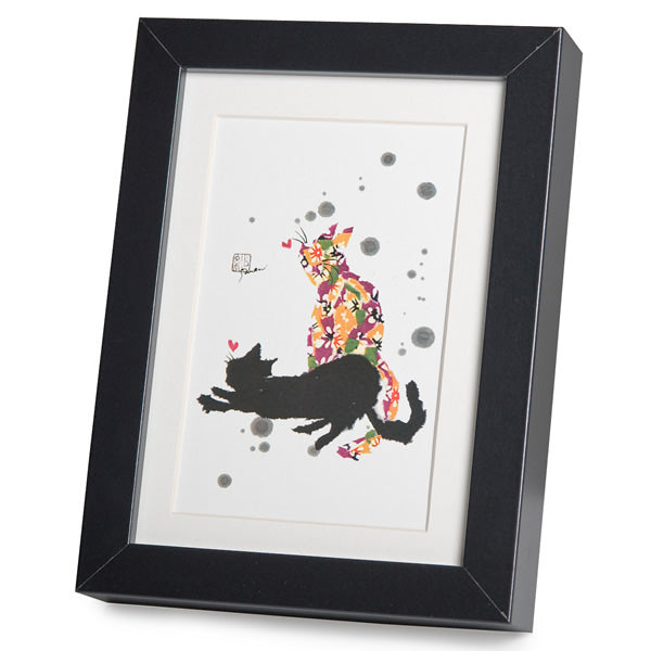 Two Cats Playing Black Frame A5 Japanese Print