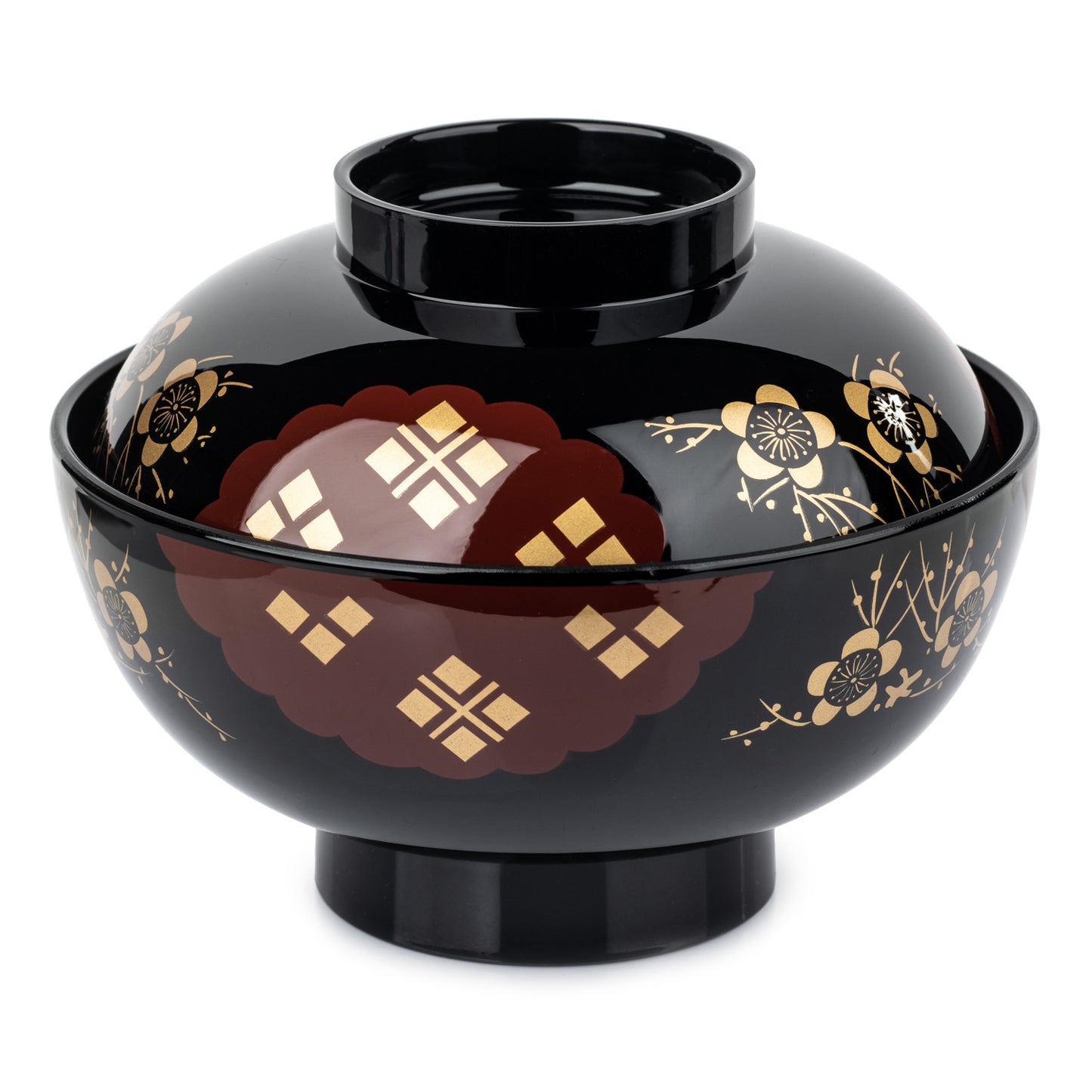 Black and Red Japanese Miso Soup Bowl and Lid