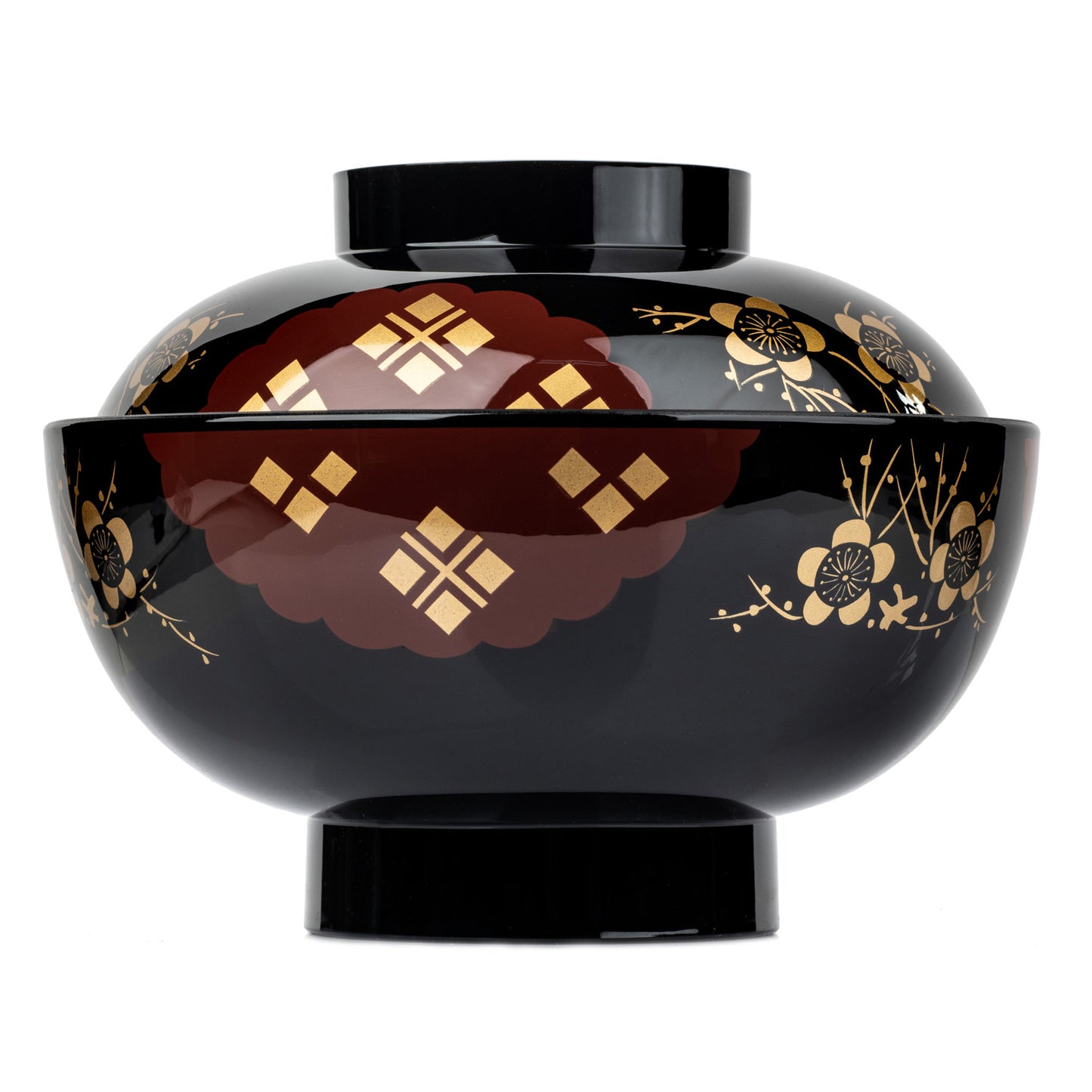 Black and Red Japanese Miso Soup Bowl and Lid