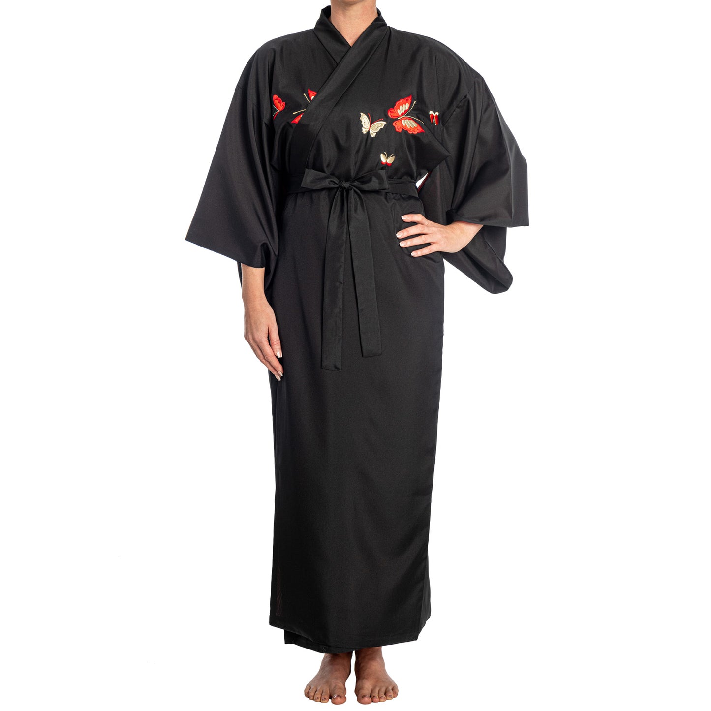 Black Butterfly Polyester Japanese Kimono