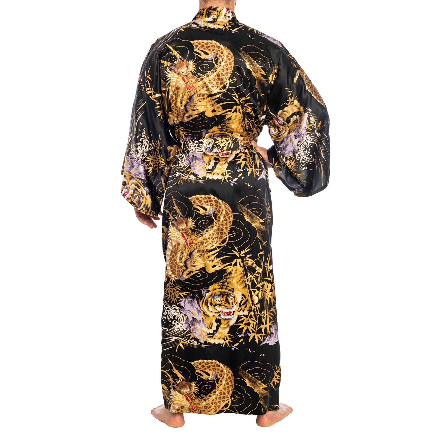 Black Dragon and Tiger Mens Silk Japanese Kimono