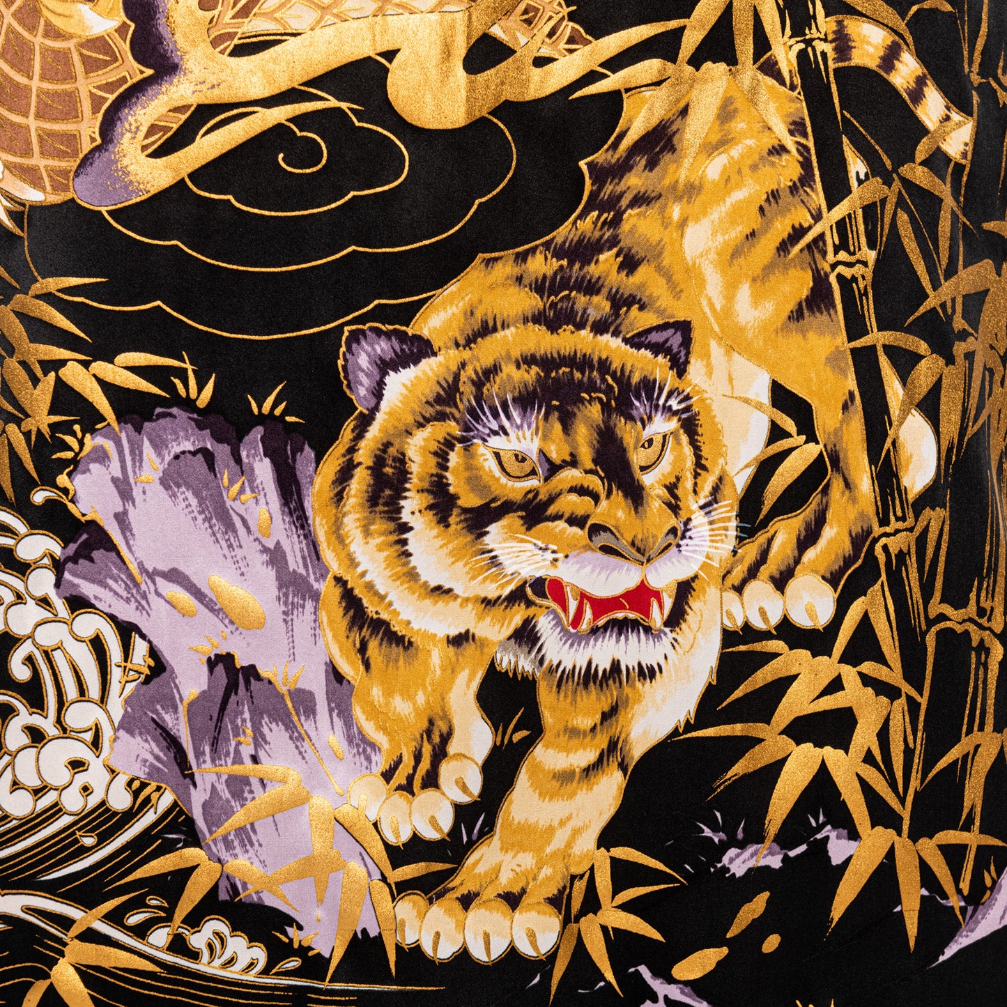 Black Dragon and Tiger Mens Silk Japanese Kimono