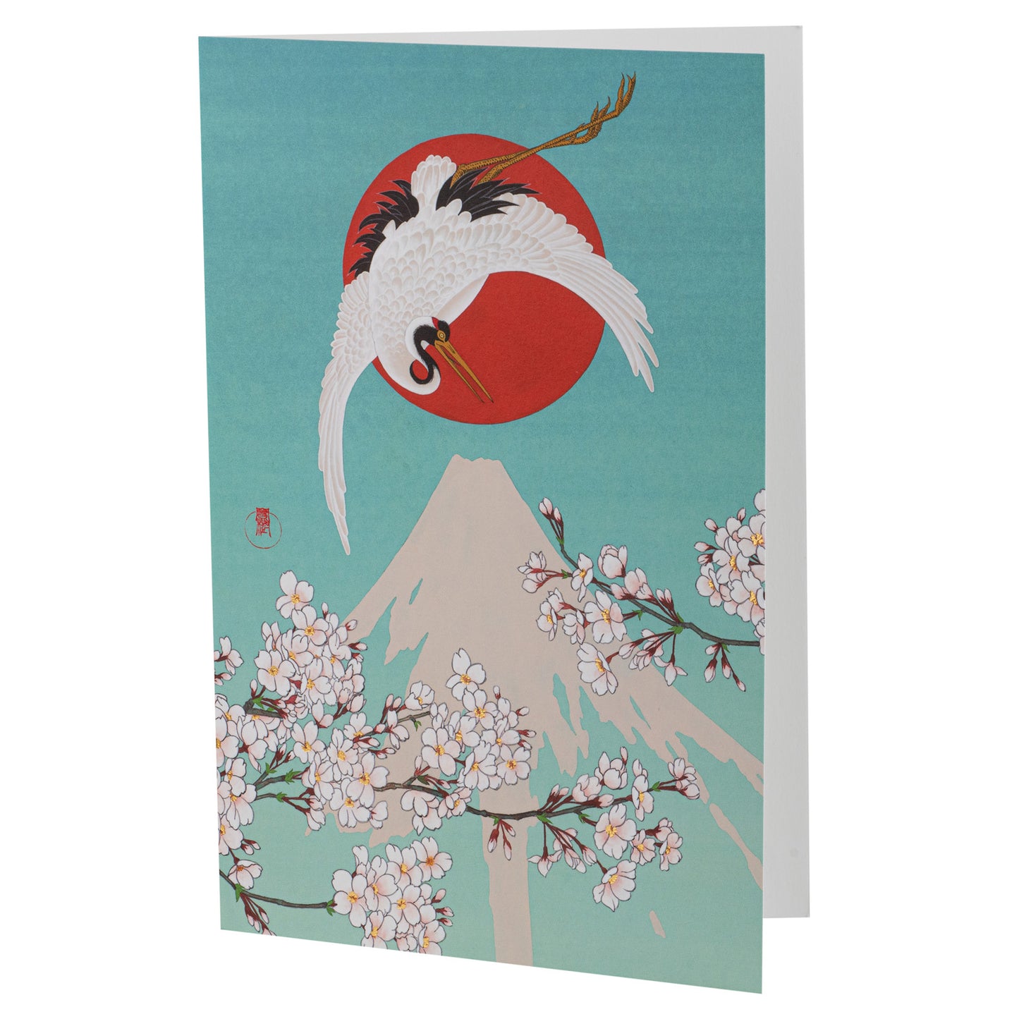 Blue Crane over Mount Fuji Japanese Card