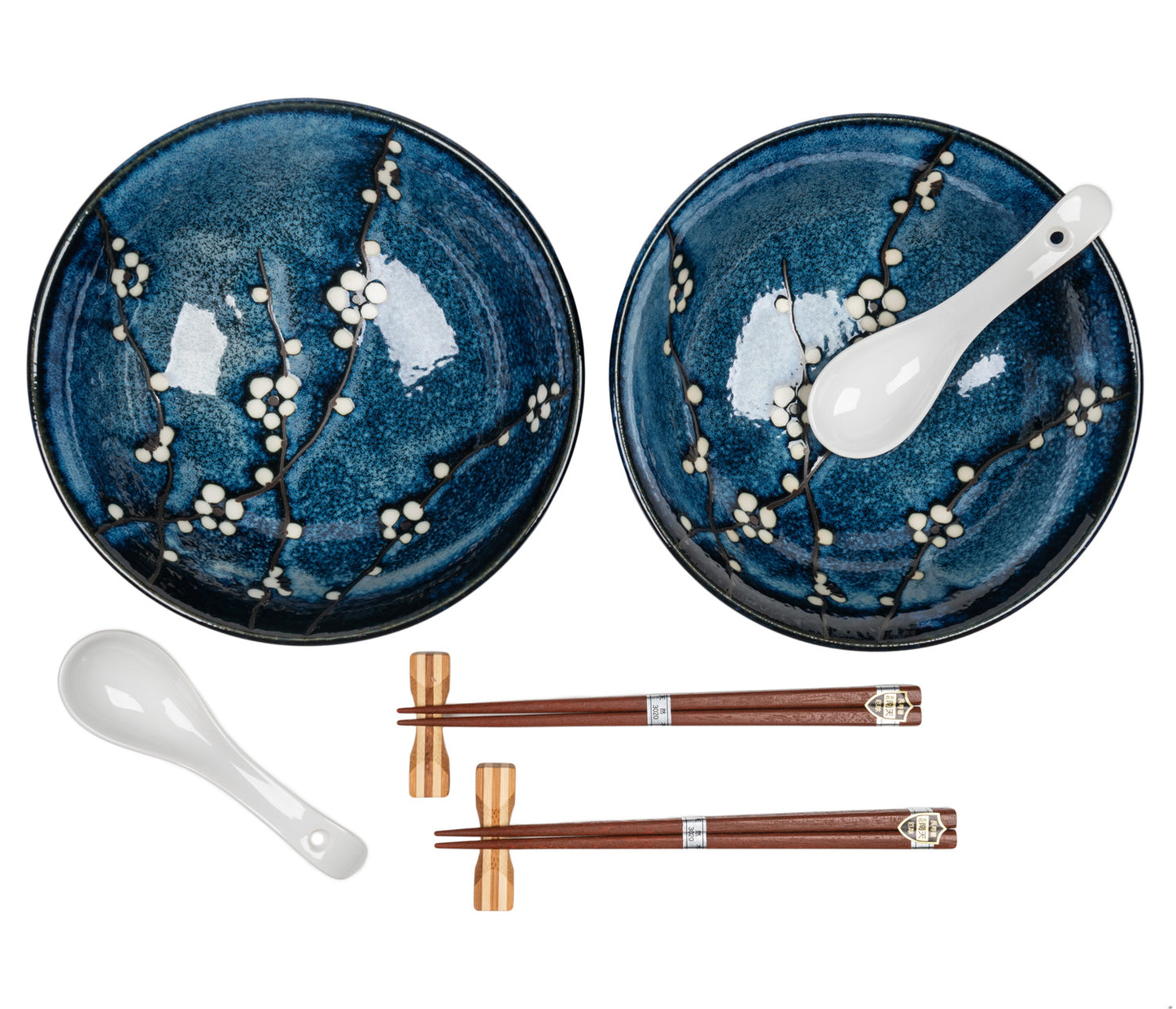 Blue Hana Cherry Blossom Japanese Ramen Bowl Set