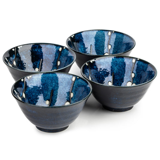 Blue Hana Cherry Blossom Japanese Rice Bowl Set