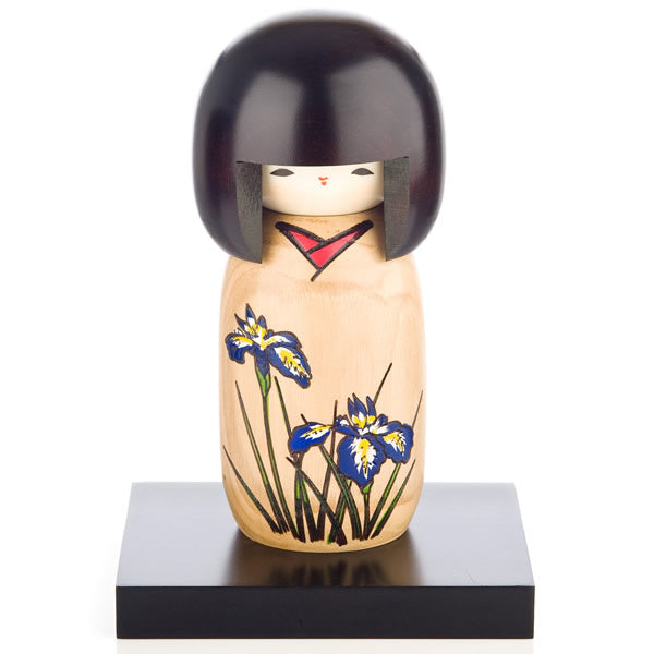 Blue Iris Painted Wood Kokeshi Doll