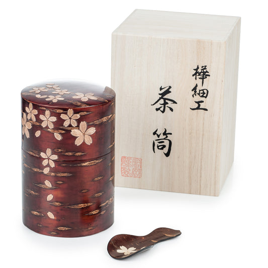 Cherry Bark Handmade Japanese Tea Caddy Set