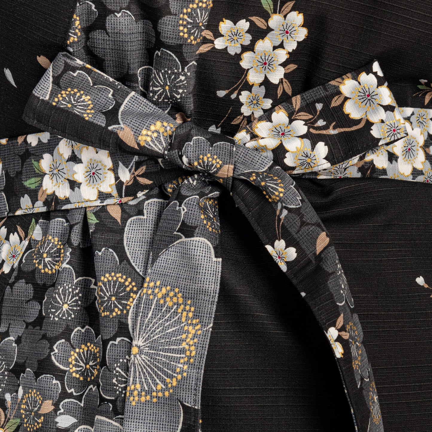 Cherry Blossom Print Long Black Yukata