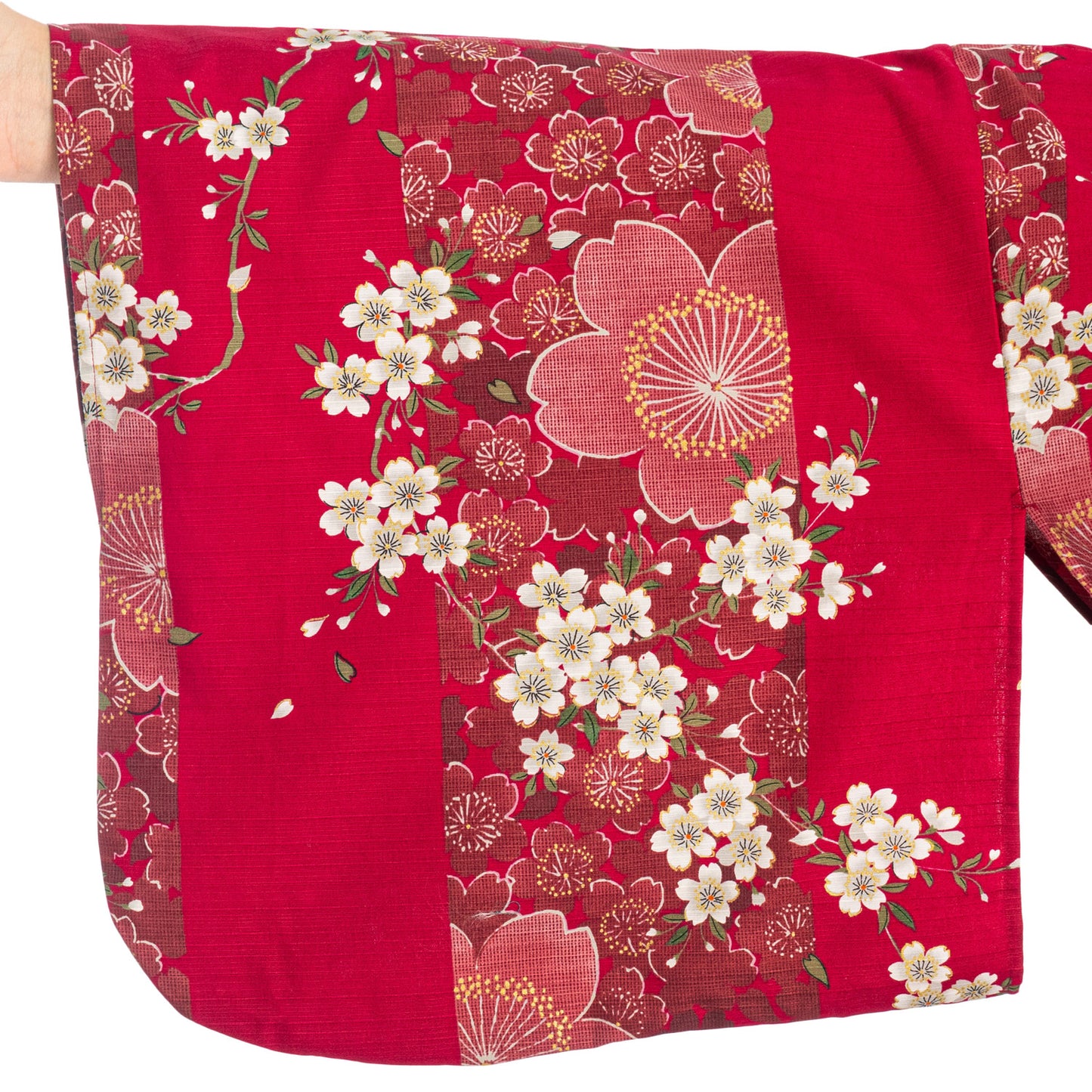 Cherry Blossom Print Long Red Yukata XL