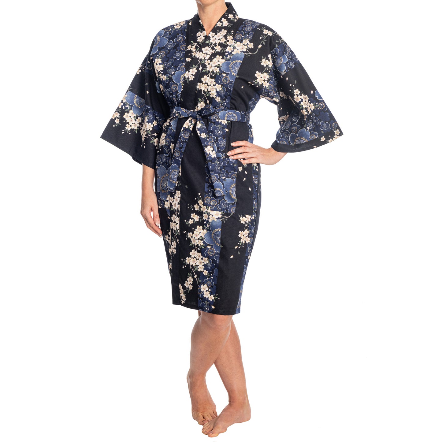 Cherry Blossom Print Short Navy Yukata