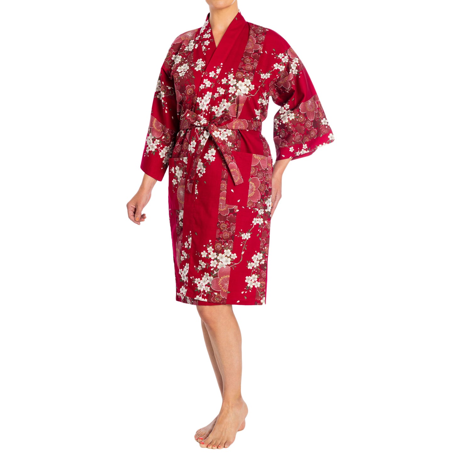 Cherry Blossom Print Short Red Yukata